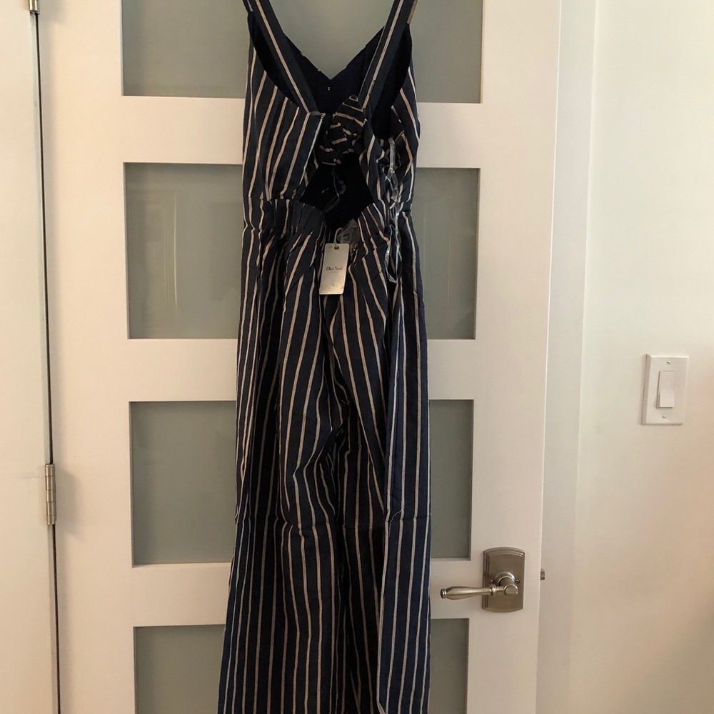 Olive scent striped trouser jumpsuit. Size S